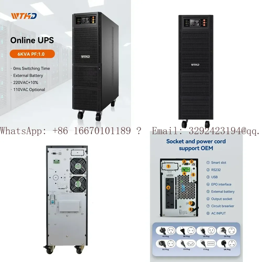 Online UPS 6kva Single Phase 110V 220V 50HZ 60HZ Output Computer 6000VA UPS Backup Power Supply for Home