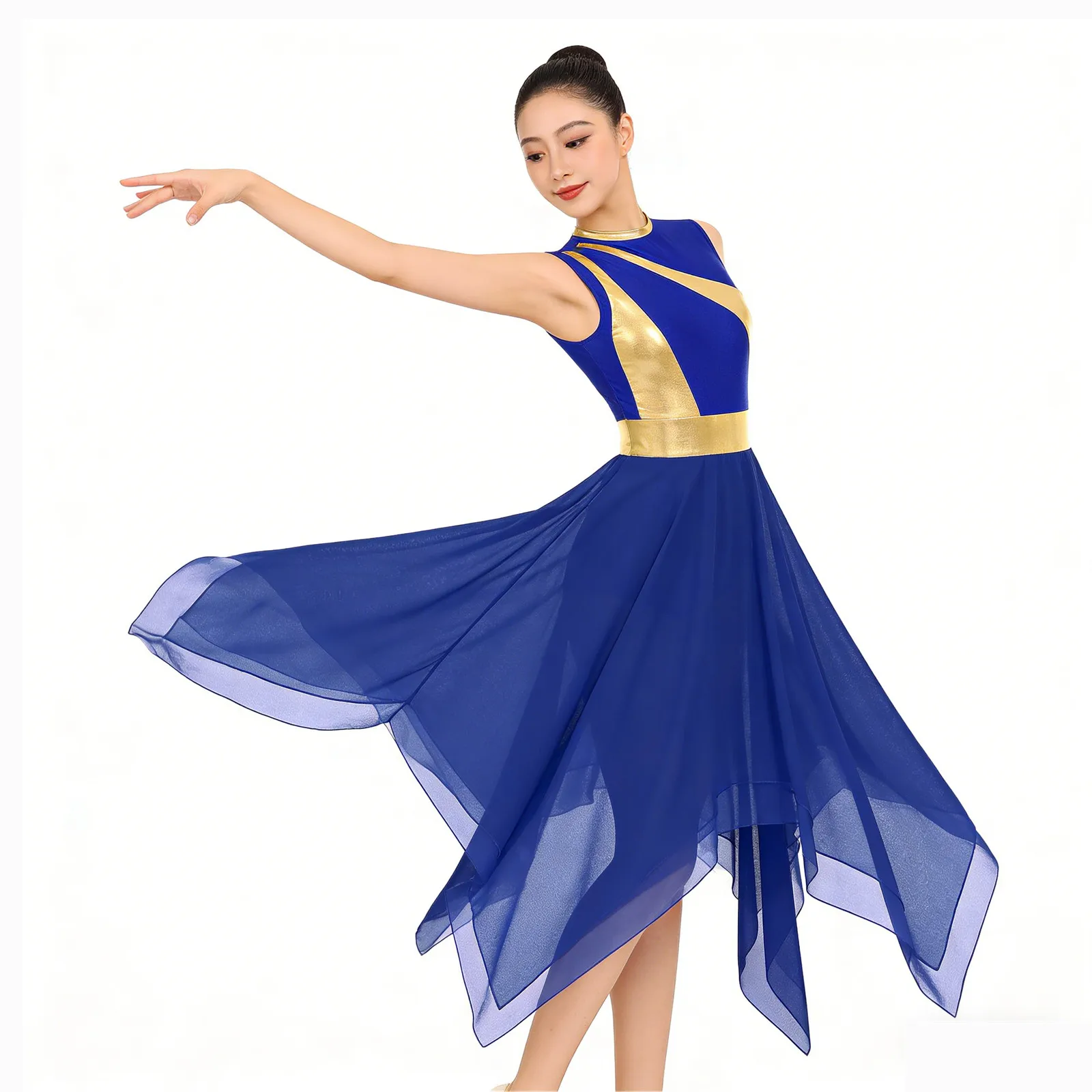 Womens Ballet Lyrical Praise Dresses Worship Dancing Costumes Irregular Hem Liturgical Church Praise Waltz Ballroom Tunic Dress