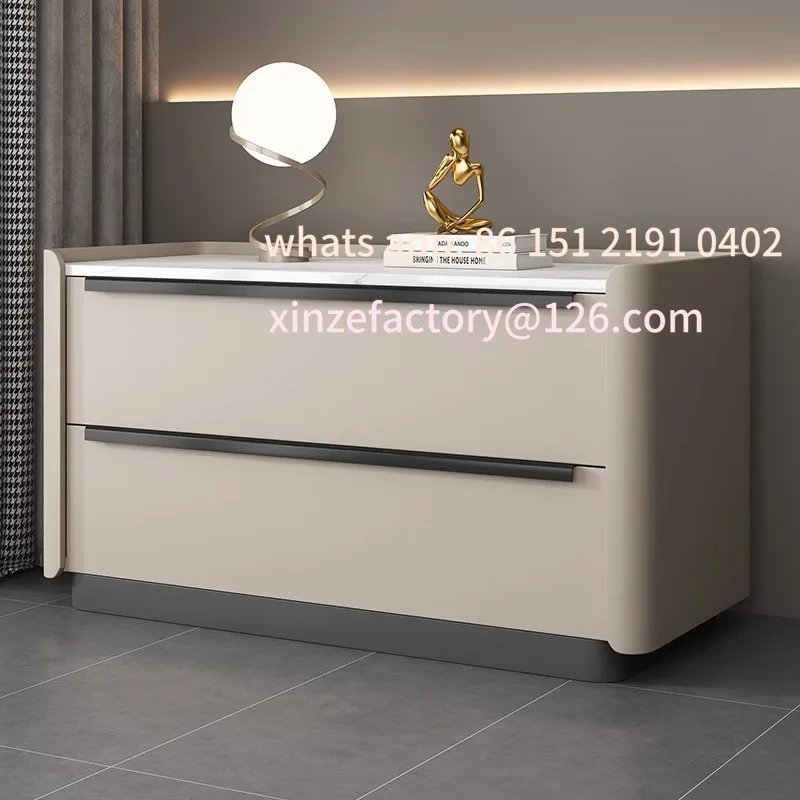 

Customizable new rock slab surface large size bedside table modern simple cream style light luxury high-end household bedroom