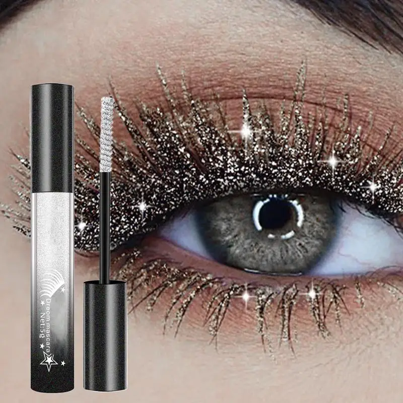 Sliver Gold Glitter Mascara Szybkoschnąca folia Brokatowy tusz do rzęs Podkręcający rzęsy Gruby wydłużający tusz do rzęs