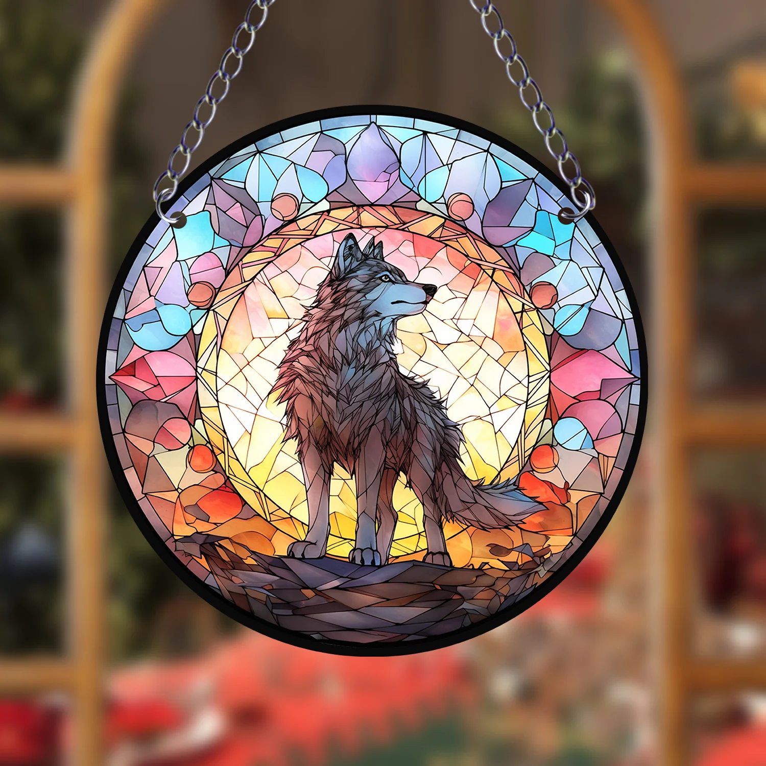 Wolf Suncatcher Wall Decoration-Unique Sun-Catching Wildlife Charm for Indoor&Outdoor Use-Teacher Birthday Gift,Home Decor