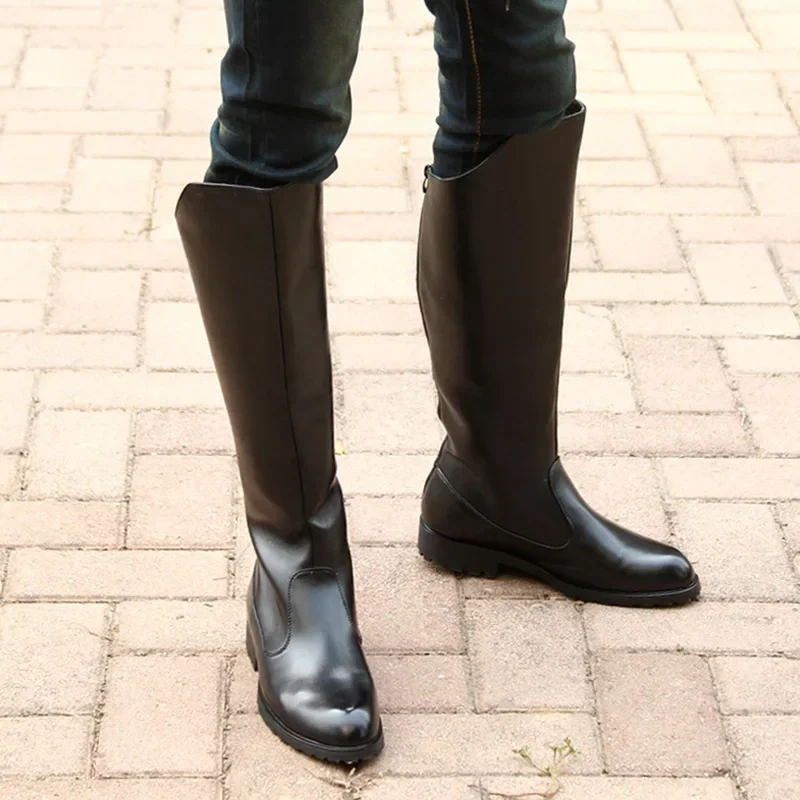 

British Style Top Quality Knee High Long Boots Men's Shoes Fall Winter 2025 Flat Square Heels Cowboy Leather Boots for Office