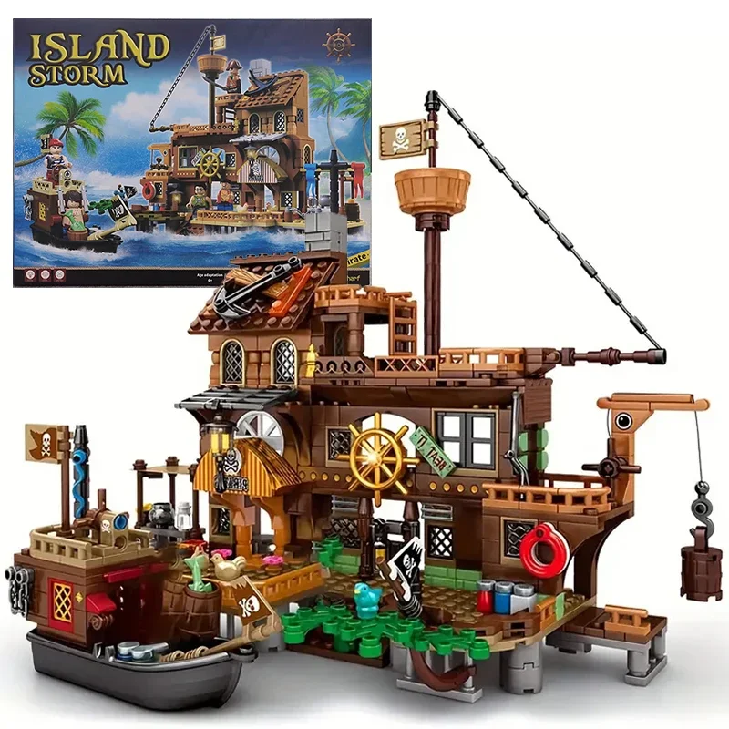 

Creative Medieval Pirate Island Fortress Castle Building Blocks Adventure Ship Log Cabin Model Boat Assemble Bricks Toy Kid Gift