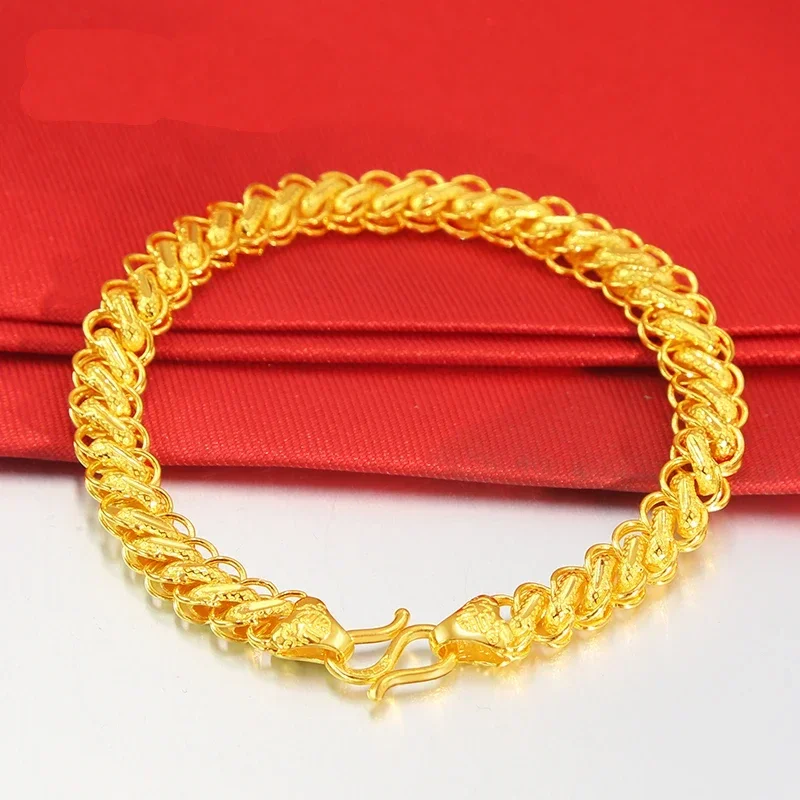 

UMQ Copy 100% 24K Yellow Gold Men Boss Bracelet 999 Gold Dragon Bracelets 15g