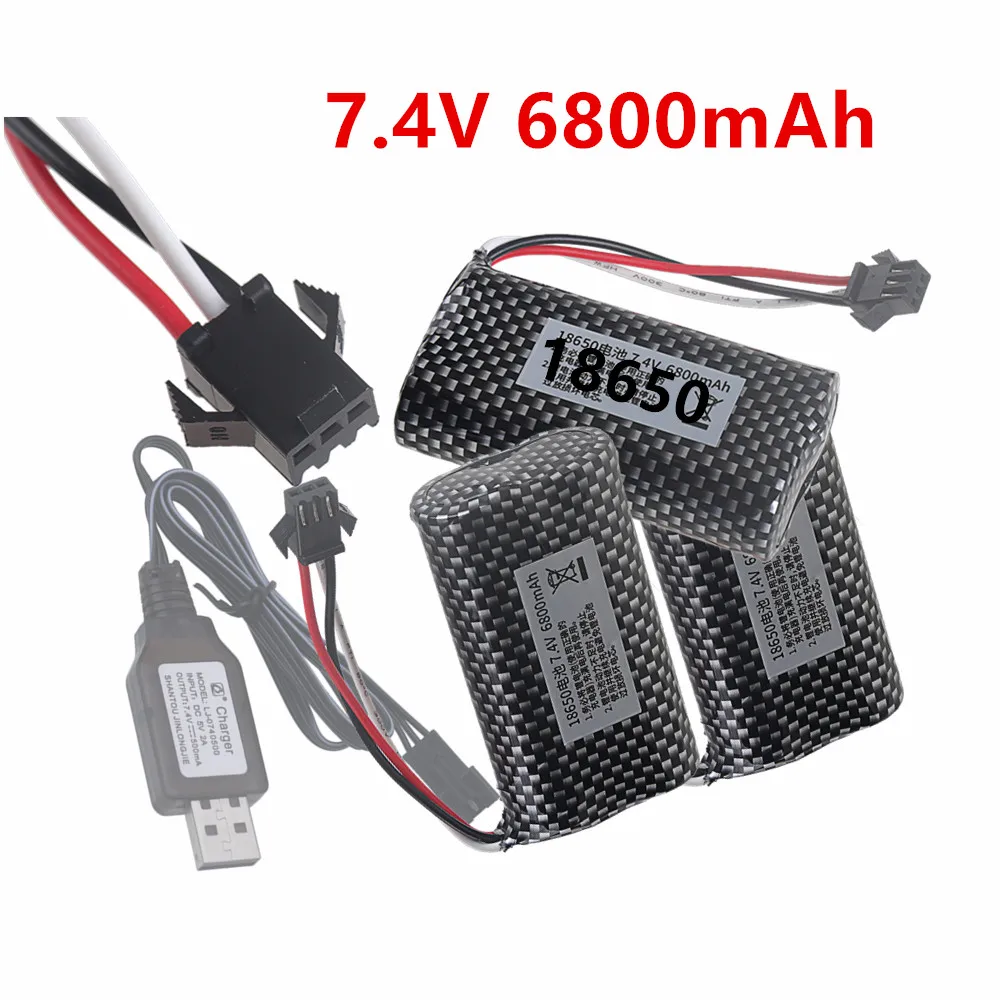 18650 Li-ion Battery 7.4V 6800mAh For MN82 MN128 MN78 LC79 Remote Control Car Battery 2S Bateria With USB Charger