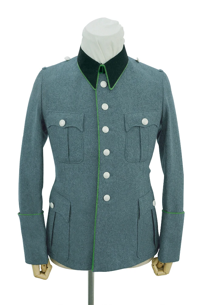 

GUWI-B026-OFF Police Officer Wool Modified Tunic Jacket With Deep Green Collar 6 Buttons