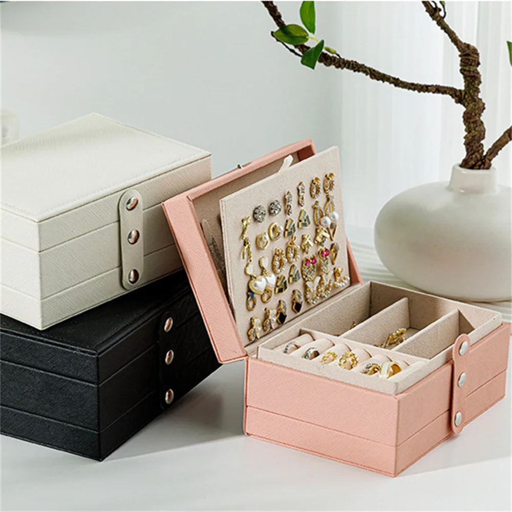 2024 Portable Jewelry Box Jewelry Organizer Display Travel Jewelry Case Boxes Button Leather Storage Zipper Jeweler Container