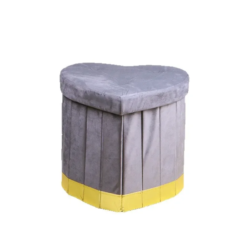 Foldable Peach Heart Storage Ottoman Flannel Shoe Bench Multifunctional Seat for Living Room Bedroom Entryway Space Saving