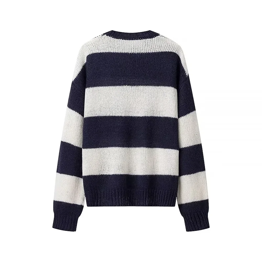 Striped knit sweater with high-end design versatile for commuting fashionable and stylish suitable for soft and sticky sweate