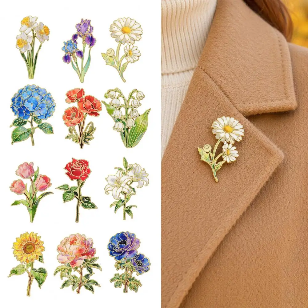 Alloy Brooch Exquisite Shape Brooch Enamel Flower Brooch Pin Lightweight Zinc Alloy Badge Smooth Edges Accessory for Jackets