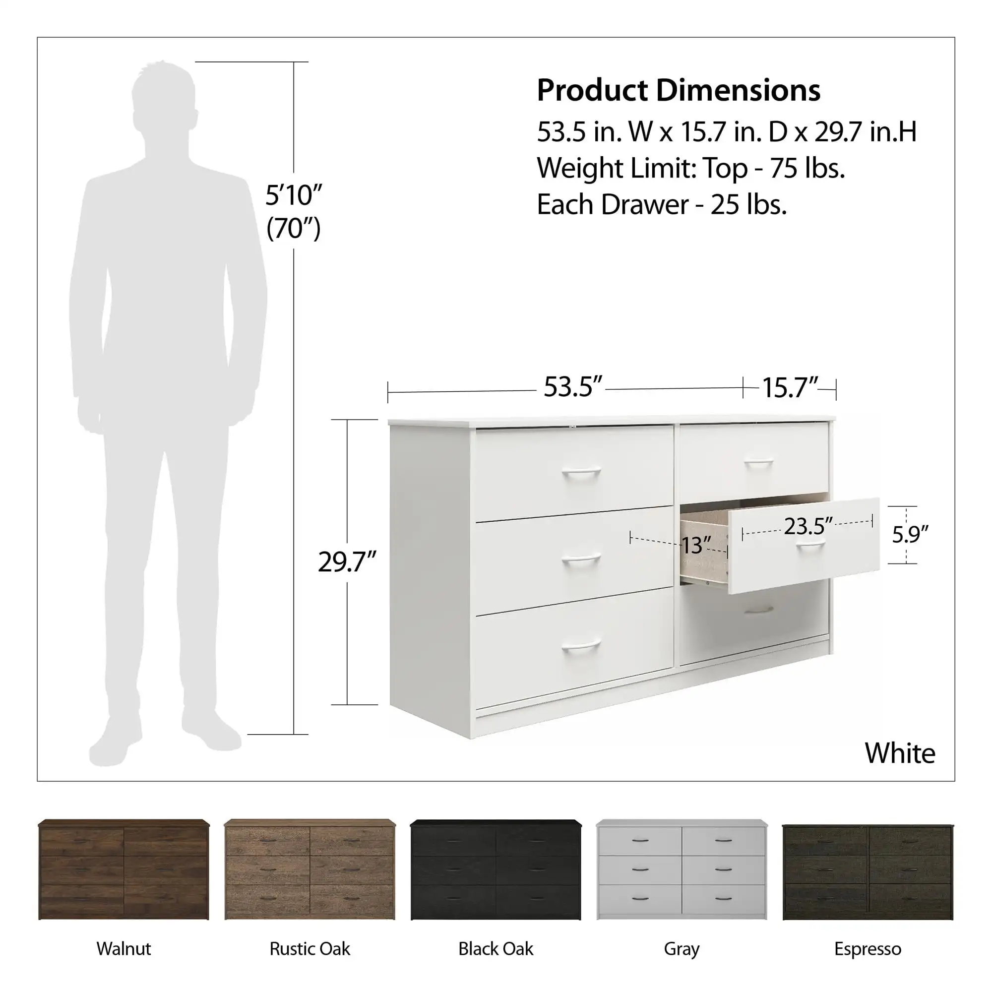 Clássico gaveta cômoda, Espresso, 6