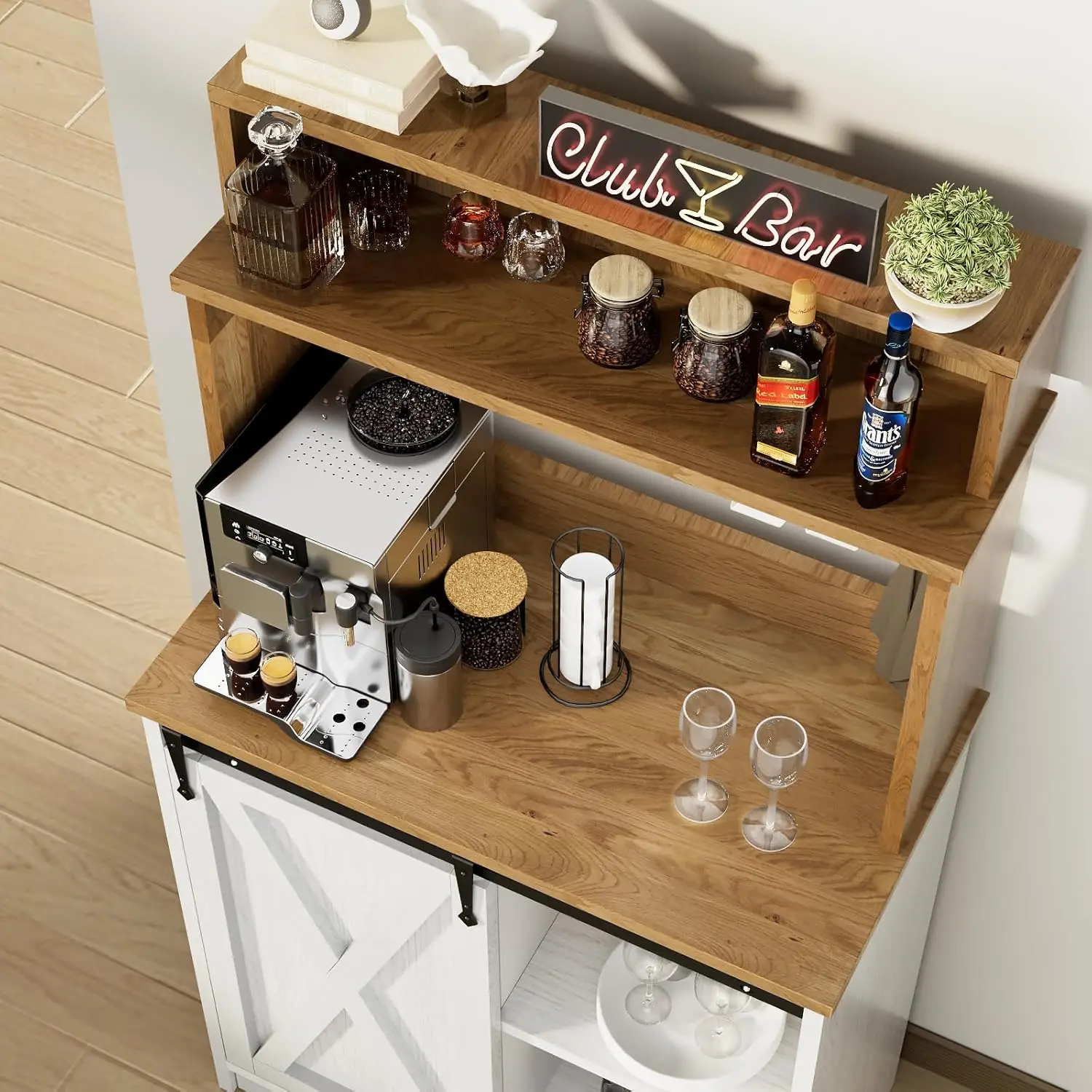 طاولة بار قهوة للمزرعة مقاس 56 بوصة مع 3 خطافات و6 خطافات، أرفف قابلة للتعديل لغرفة المعيشة/الطعام #3