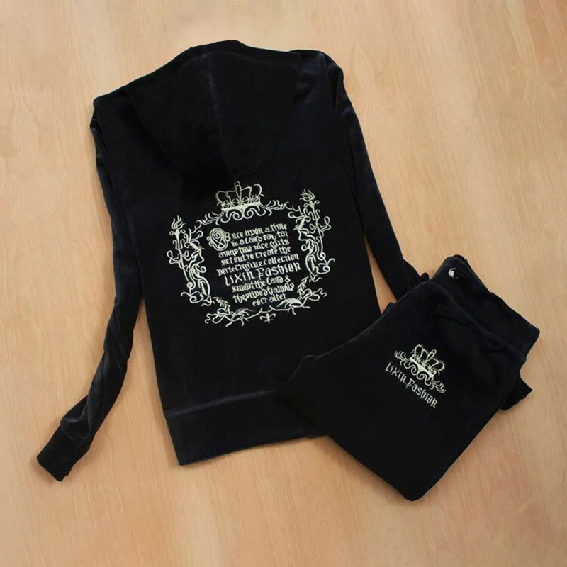 

2025 Women Tracksuits Spring/Fall Crown Pattern Embroidery Velvet Track Suit Women's Clothing Two Piece Sets S-XXL