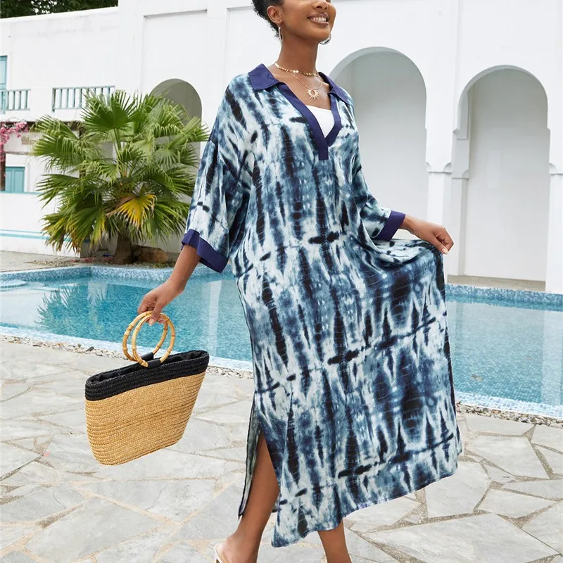 Elegant Boho Beach Cover Up Dress Flowy Rayon Sarong Top for Bikini Over Dress Sun Protective Lightweight Resort Wear