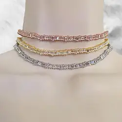 30+8cm extend chain rose gold gold silver color rectanglecubic zirconia BLING SPARKING CZ chain choker women wedding necklace