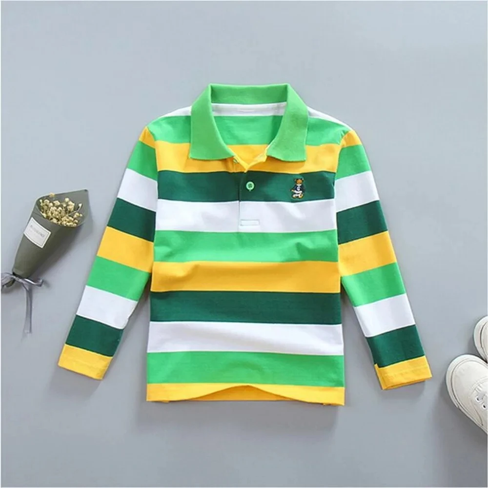 Spring Autumn Boys Striped T-Shirts Baby Children\'s POLO Shirts Soft Long-sleeved Tops 3-14Years Children Kids Clothes