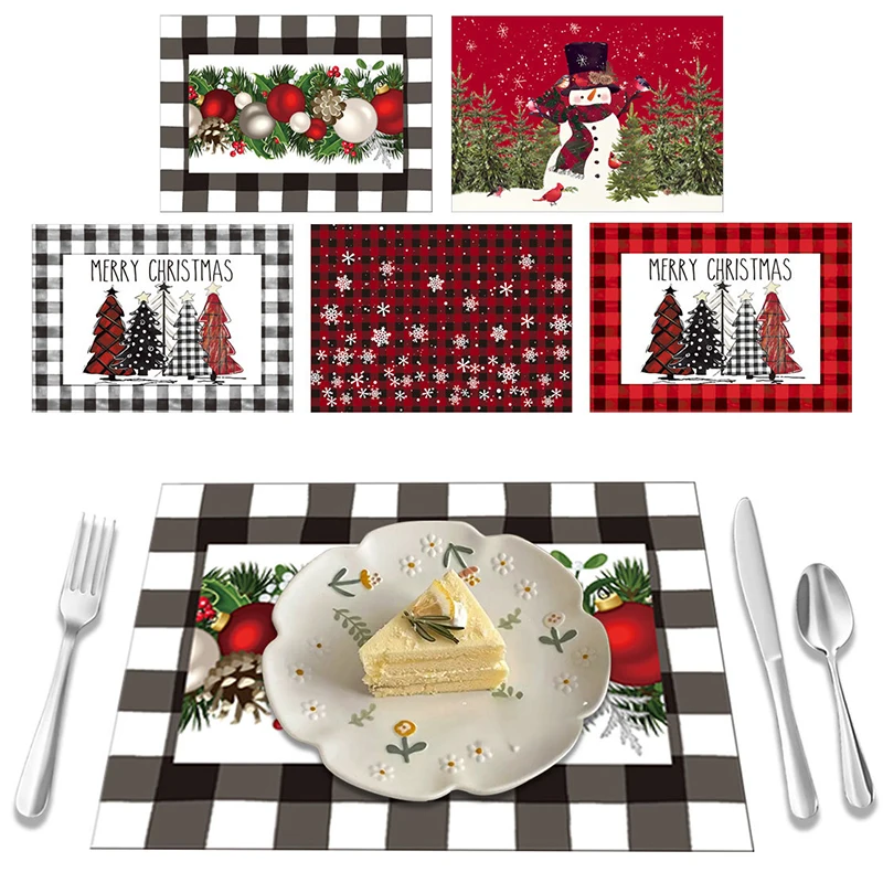 Christmas Placemats Linen Red Green Buffalo Check Plaid Farmhouse Winter Christmas Xmas Placemat Home Kitchen Table Decor