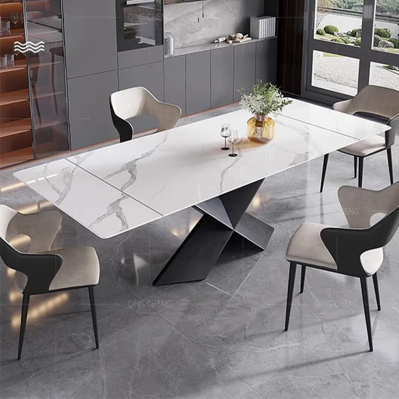 Italian minimalist rock slab dining table, multi-functional telescopic modern