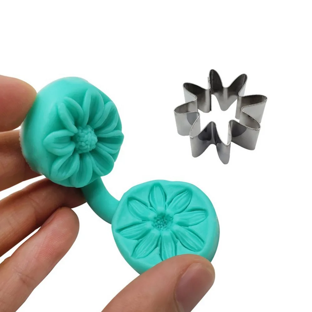 Stainless Steel Flower Petal Veiner Pentagonal Flower Plum Blossom Square Flower Daisy Fondant Cake Mold Easy Use Silicone