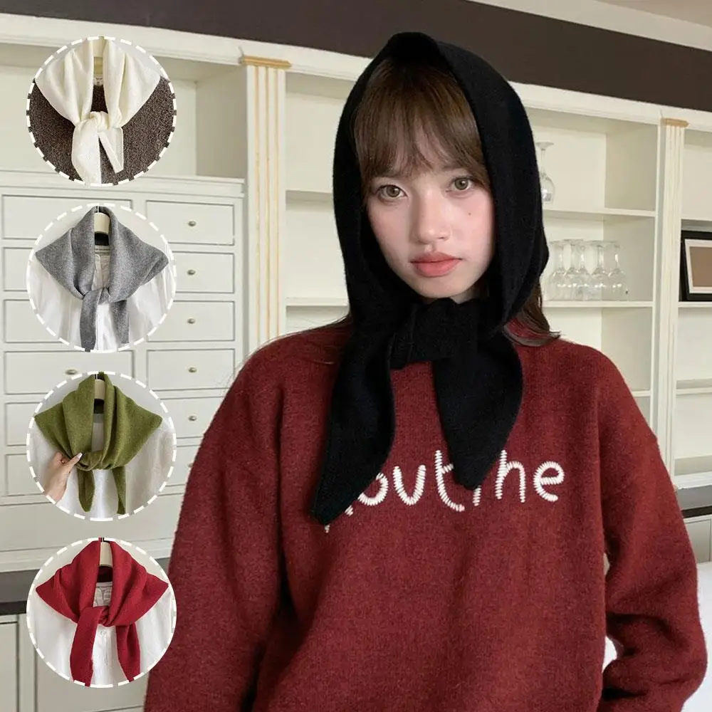 

Fake Collar Decorative Scarves Triangle Headscarf Multi-functional Warm Knitting Neckerchief Solid Color Soft Hijab DIY Shawl