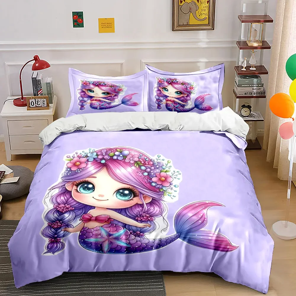 

Cartoon Mermaid Kids Room Decor Multiple sizes kid's and adults' bedroom Exquisite 3PC bedding set, gift