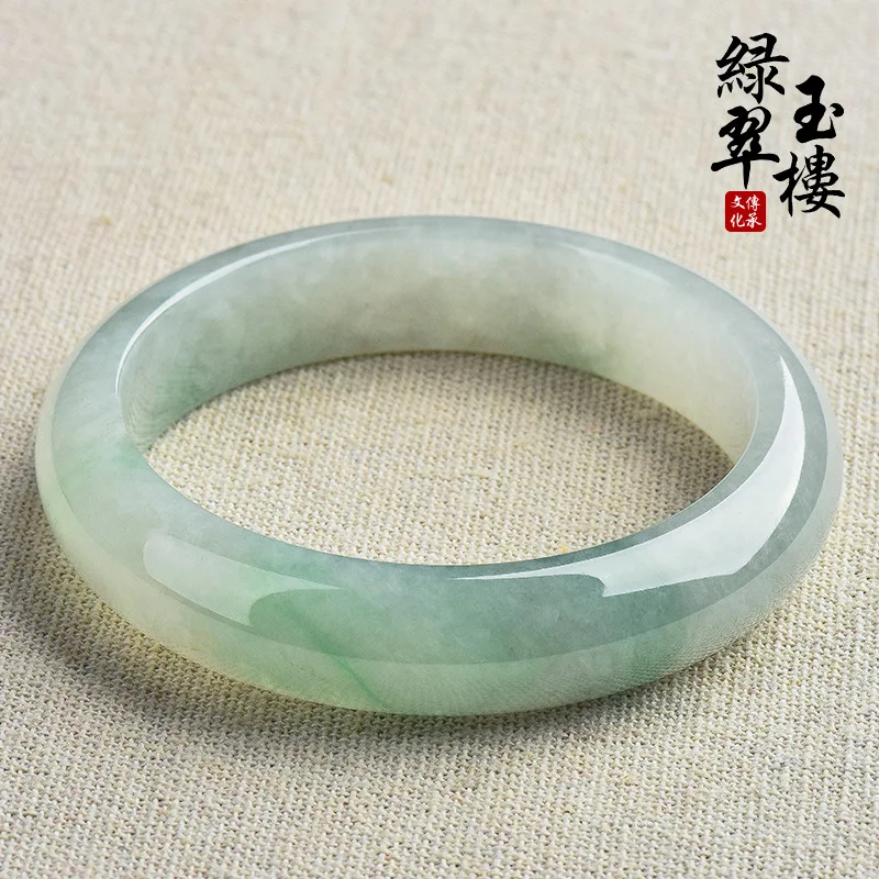 bracelet en jade, teintes vertes de type glace, bracelet en jadéite birmane avec certificat