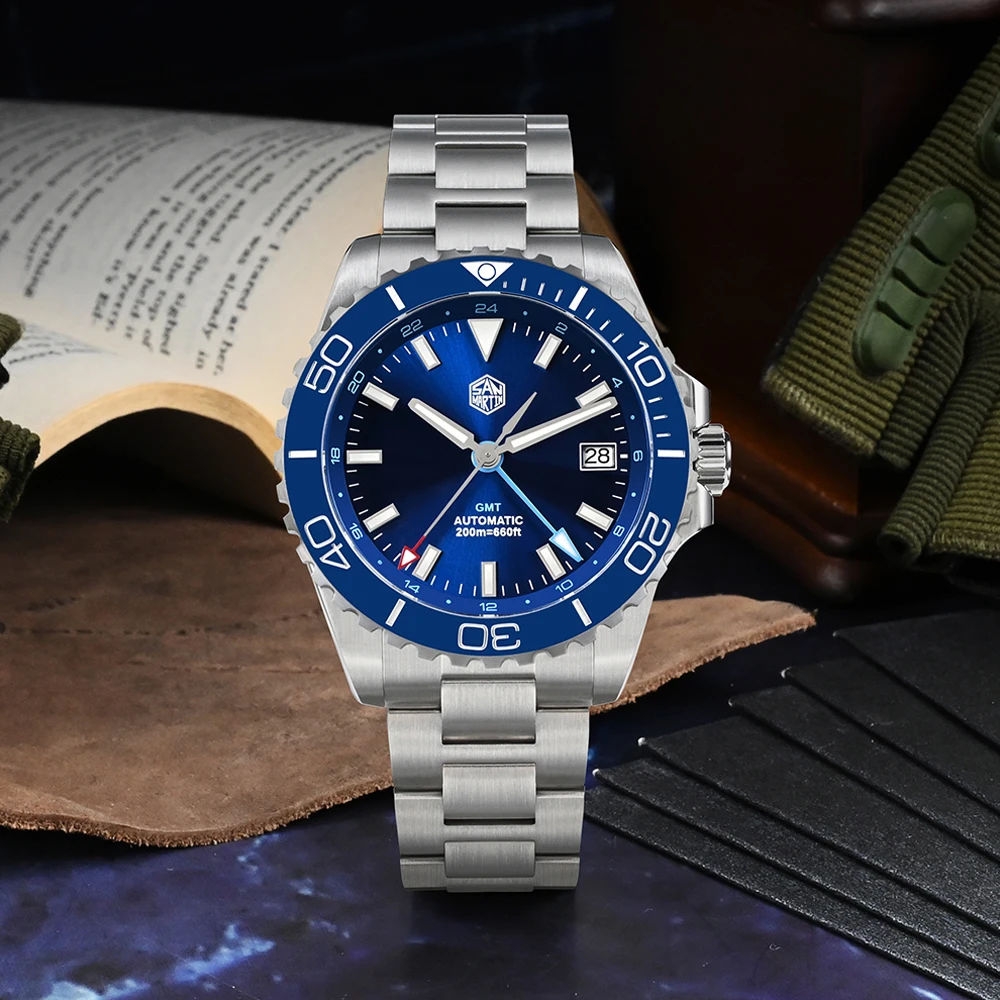 San Martin New 39mm Luxury Men Diving GMT Watch Japan NH34 Stainless Steel Automatic Mechanical Sapphire Luminous 20Bar SN0136G