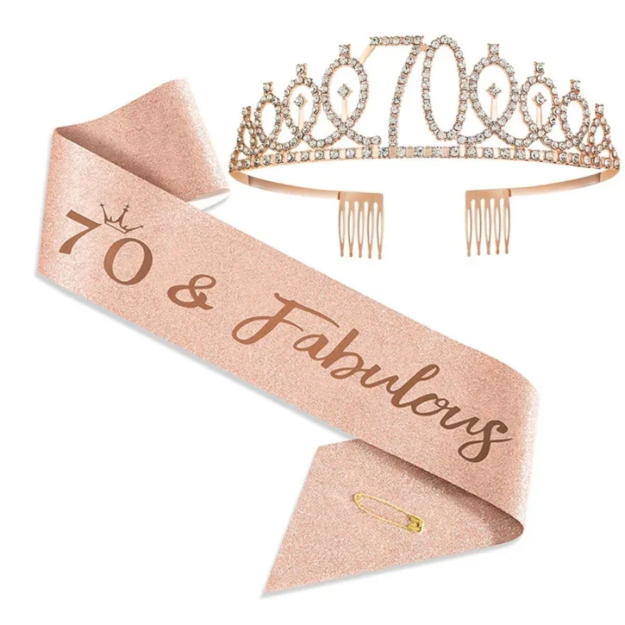 Geburtstags-Tiara Krone Schärpe für Frauen und Mädchen zum 10., 13., 16., 21., 30., 40., 50., 60., 70., 80. Geburtstag Partydekoration Geschenke – Detail 3