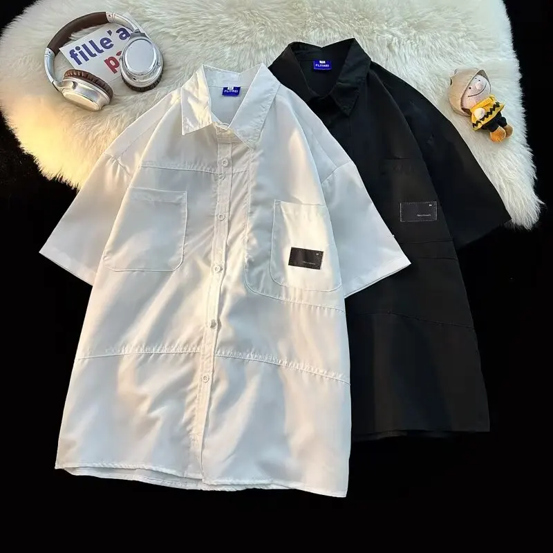 

Summer Large Size 250 Pou Pure Color Collared ort Sve irt Men's Trendy Brand Workwear irt Jaet with ket