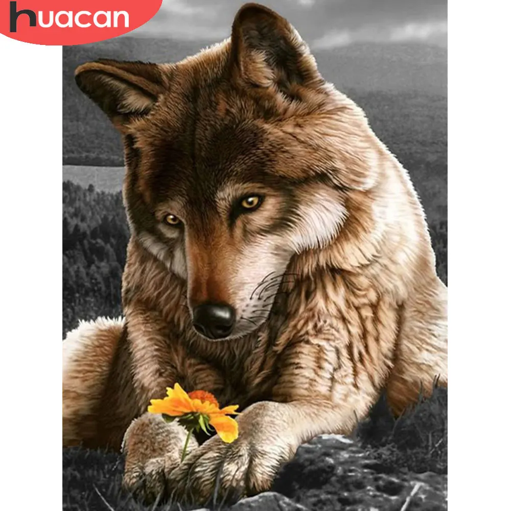 

Алмазная вышивка HUACAN волк животные алмазная живопись цветок вышивка крестом Алмазная мозаика луна подарок ручной работы