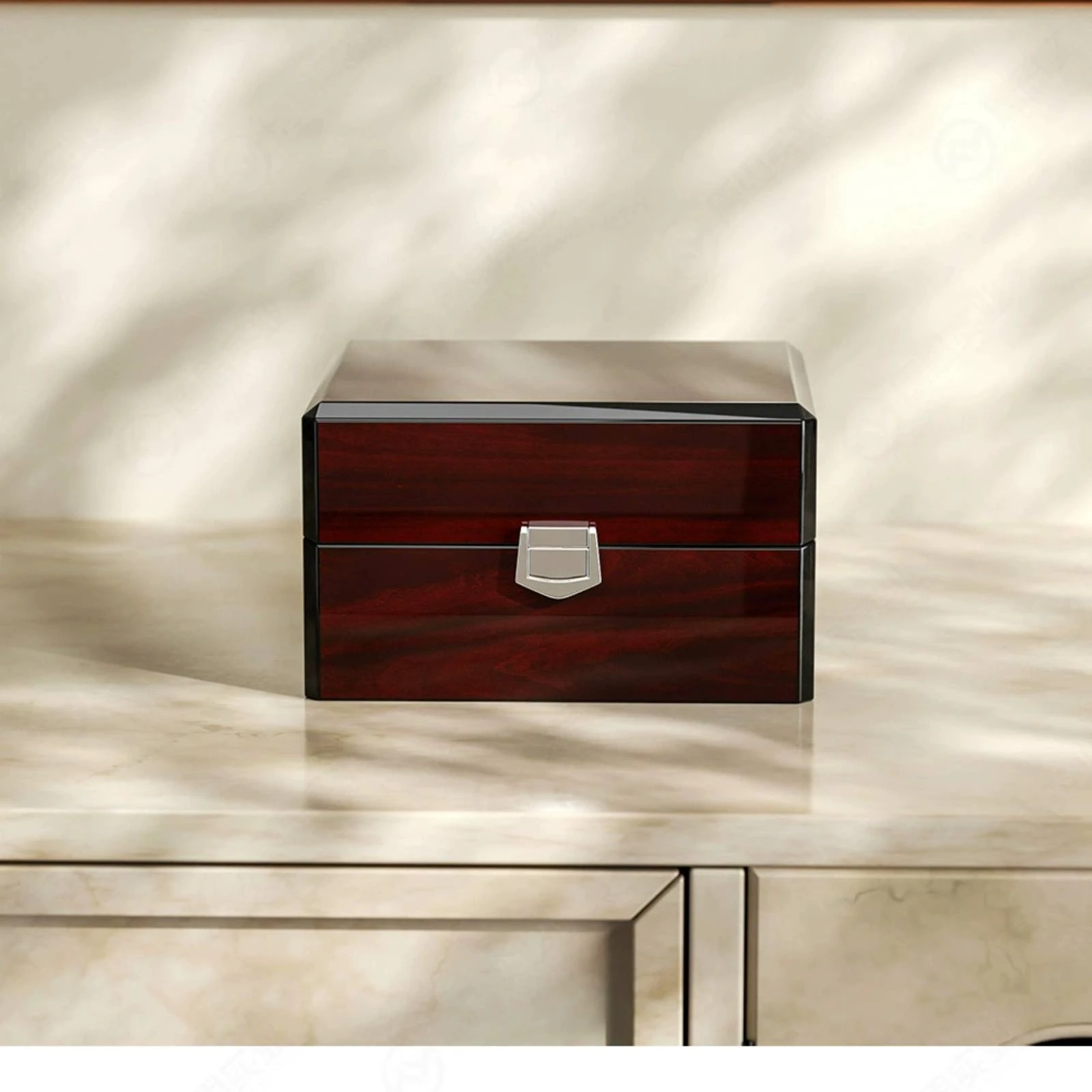 Wooden Jewelry and Watch Storage Box Glossy Wooden Watch Box with Padded Cushion Compact Secure for Dresser, Desktop