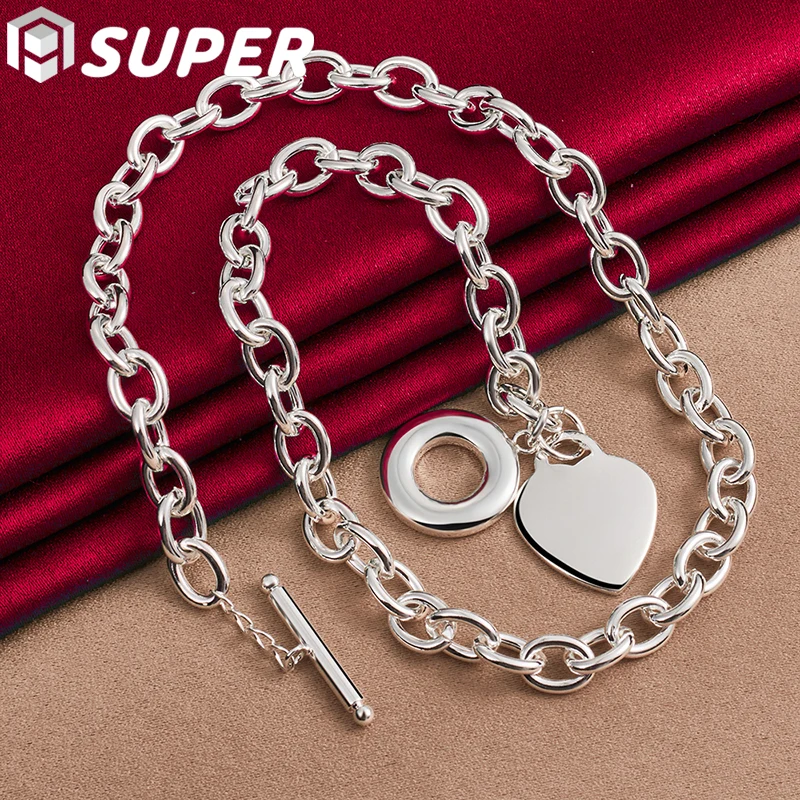 925 Sterling Silver Heart Pendant Necklace Woman Man 18 Inch Chain Wedding Engagement Party Jewelry