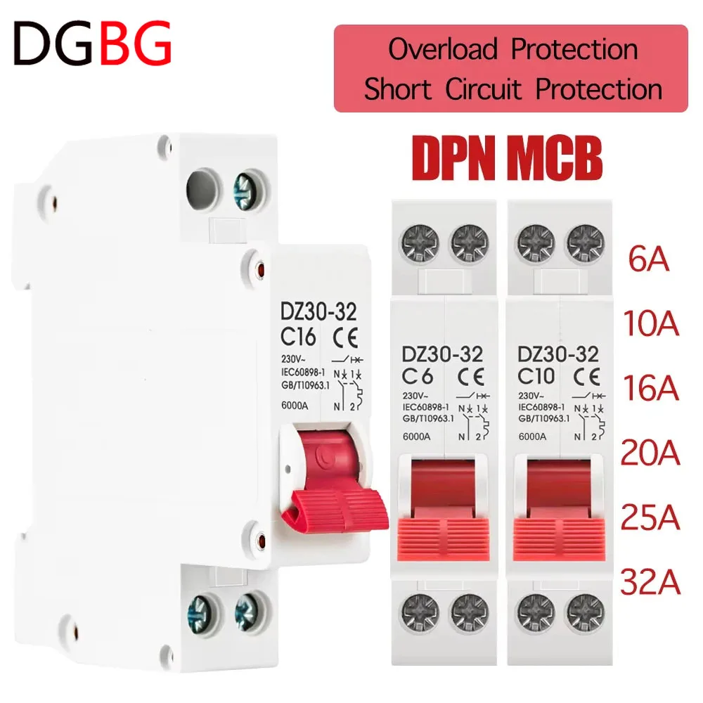 DZ30-32 DPN 1P+N Mini Circuit Breaker MCB 6A 10A 16A 20A 25A 32A Din Rail Mounting Cutout Miniature Household Air Switch OEM DIY
