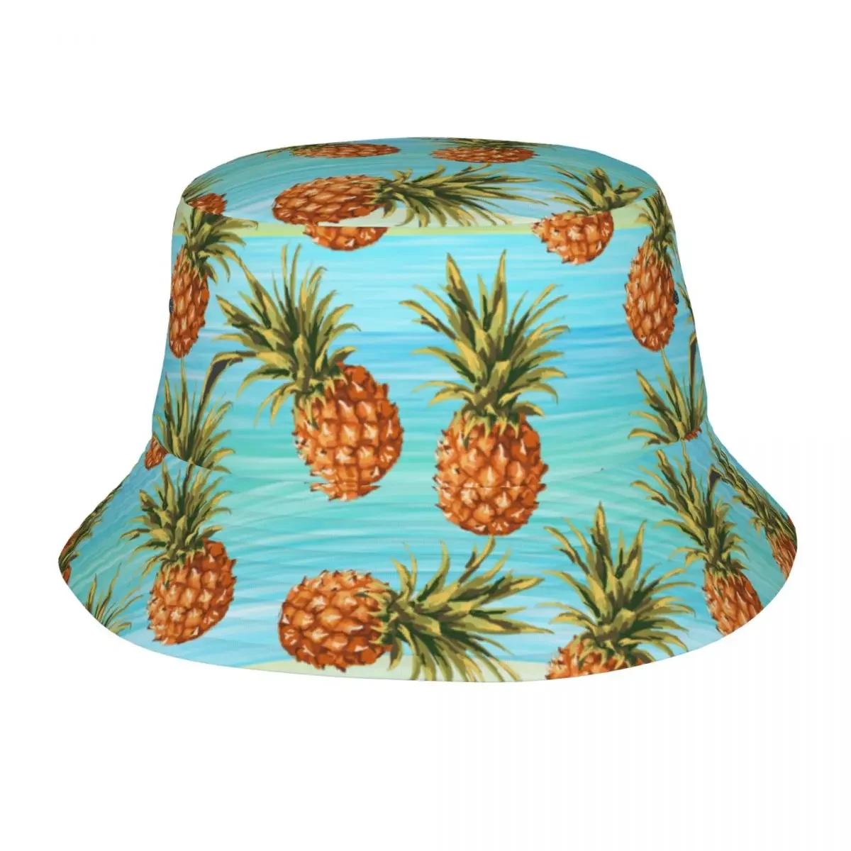 Sombrero de cubo con rayas verdes y azules de piña para mujer, sombreros de sol de playa, Harajuku, gorra de pesca al aire libre, gorra Ispoti