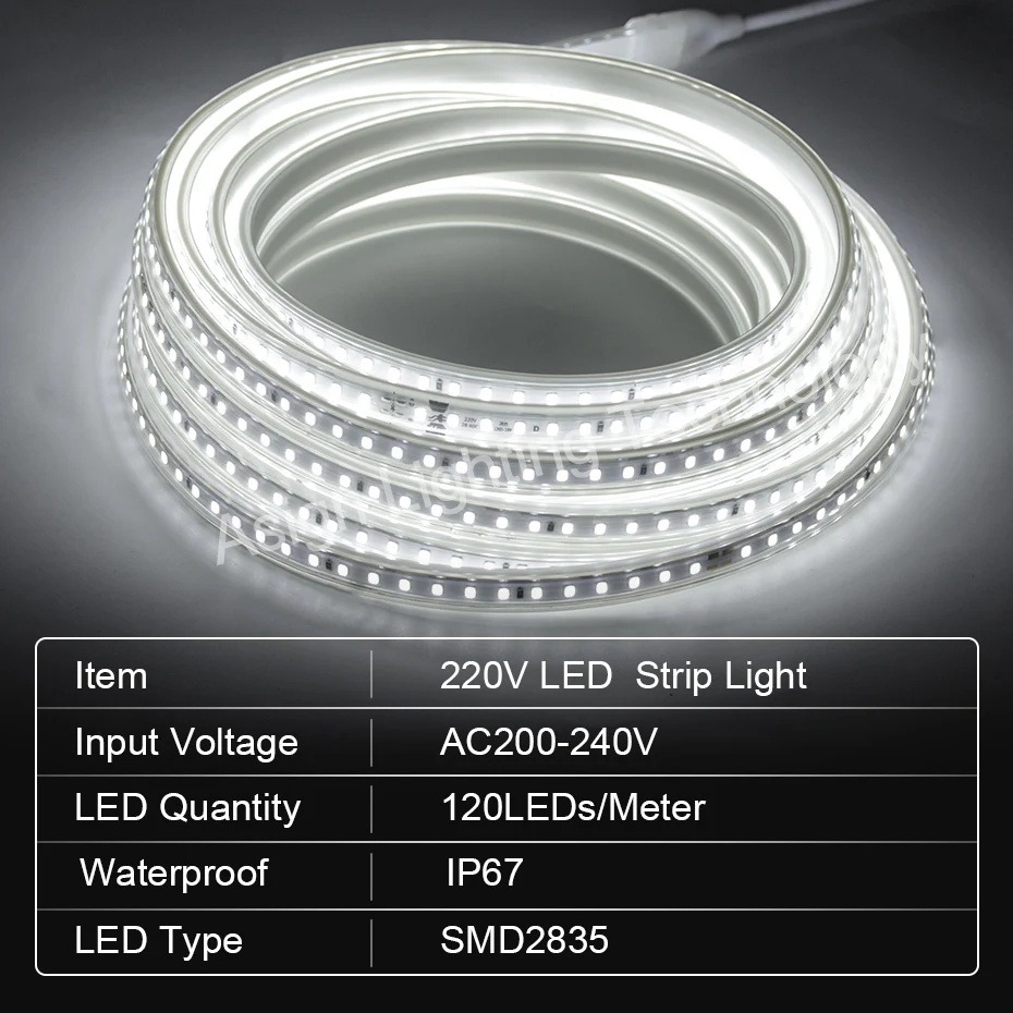 220V LED Strip 2835 120LEDs/m Dimmable Flexible LED Tape Light Outdoor IP67 Waterproof  LED Ribbon Light for Home Decoration