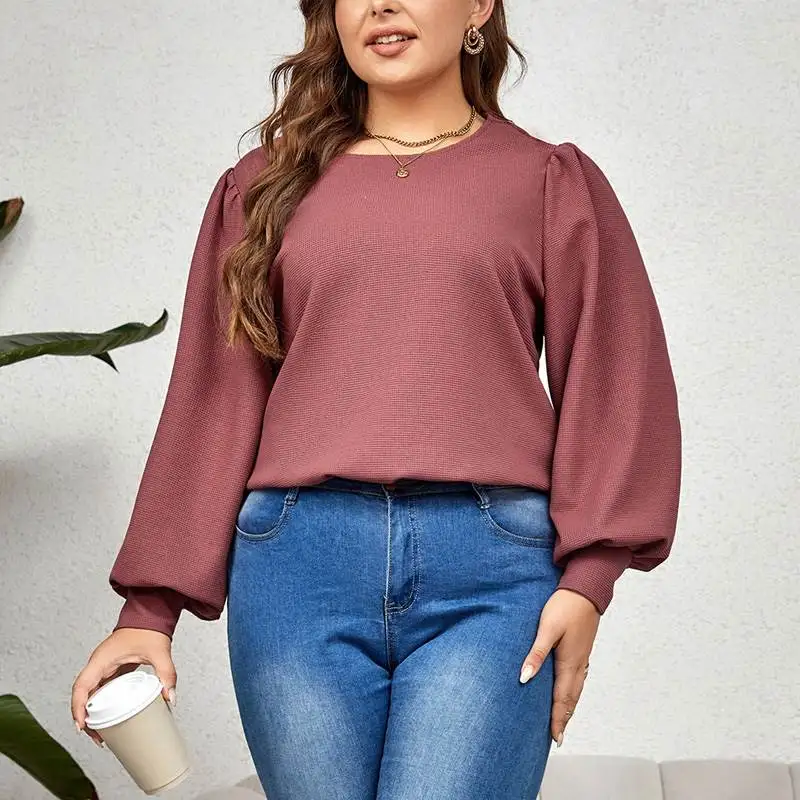 

Женская рубашка больших размеров с круглым вырезом и длинными рукавами, повседневная, удобная, свободного кроя, однотонная, осенняя, модная, на пуговицах