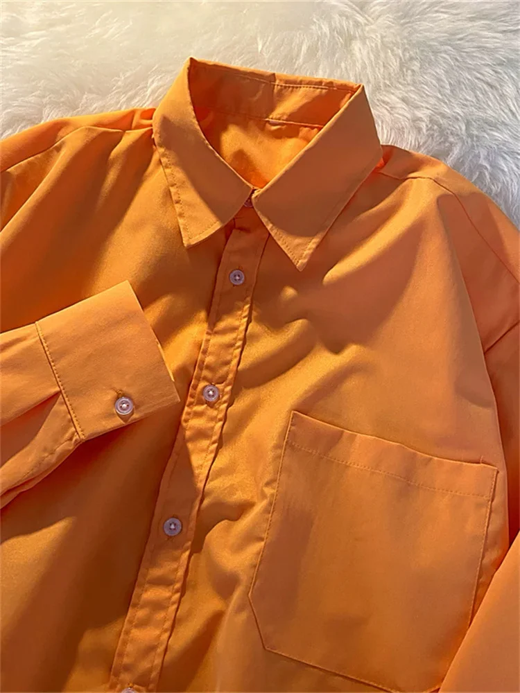 Loose women shirt 2024 Spring Office Ladies Long Sleeve Solid Tops Casual Turn Down Collar Button Up Pockets Blouse