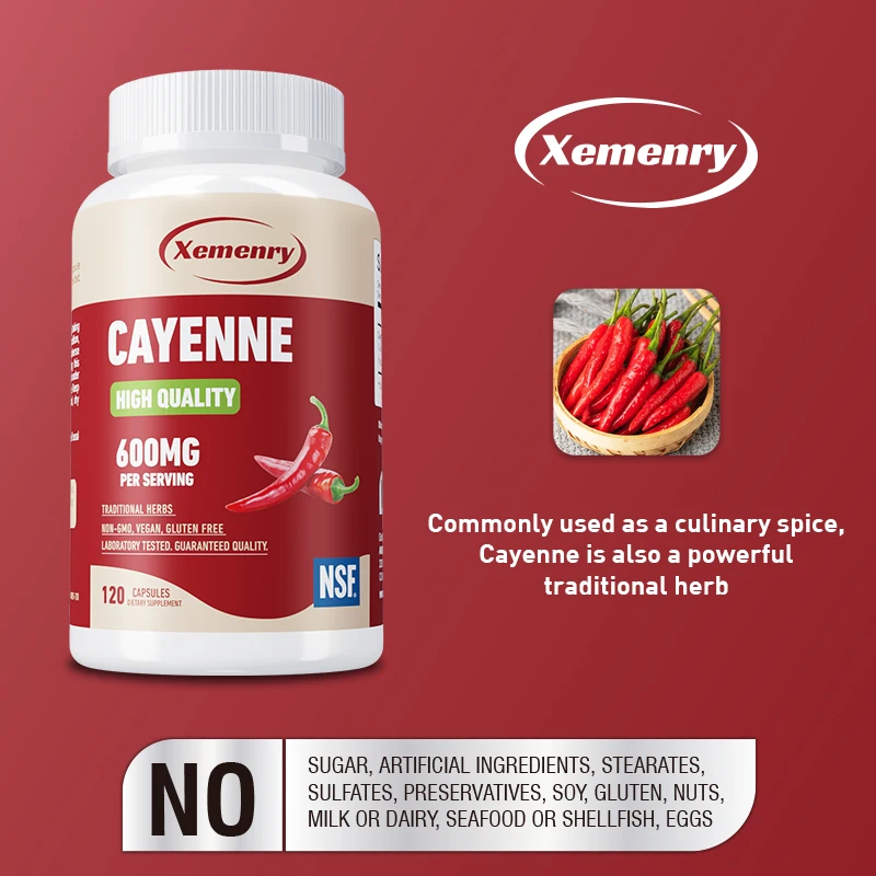 Cayenne Pepper Capsules 600mg - Supports Cardiovascular Health, Improves Digestion, and Blood Circulation