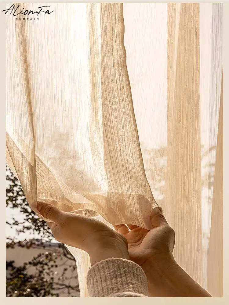 Luxury Shining Sheer Voile Curtains for Living Room French Gentle Tulle Window Curtain for Bedroom, Gauze Kitchen Drapes, Blinds