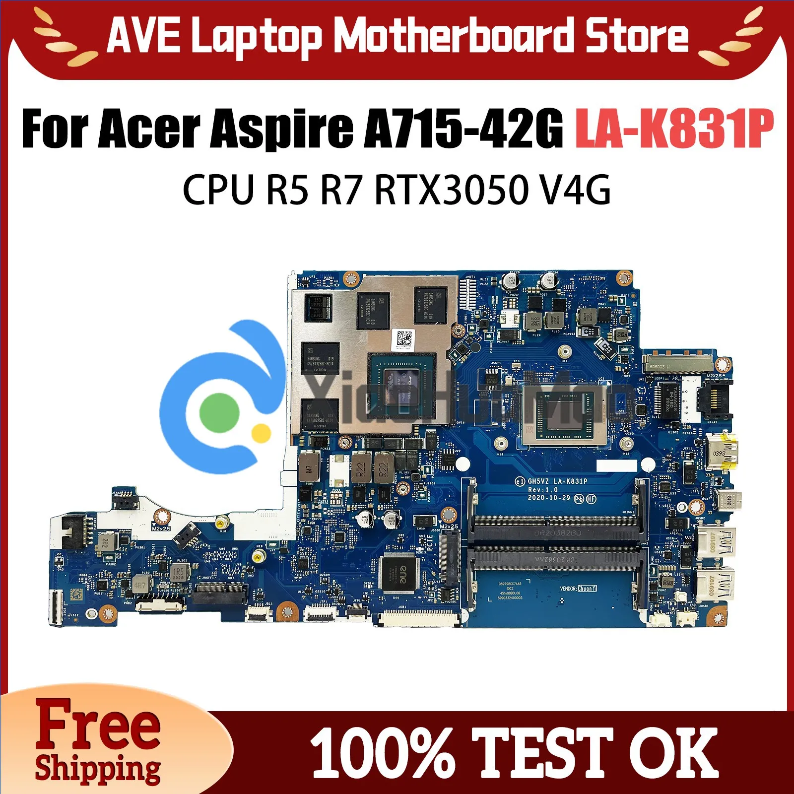 LA-K831P Mainboard For Acer Aspire 7 A715-42G Laptop Motherboard with R5-5500U R7-5700U CPU RTX3050 V4G 100% Teste