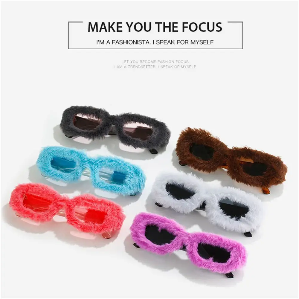 Handmade Party Cosplay Sun Glasses Plush Decor Rectangle Sunglasses Small Frame