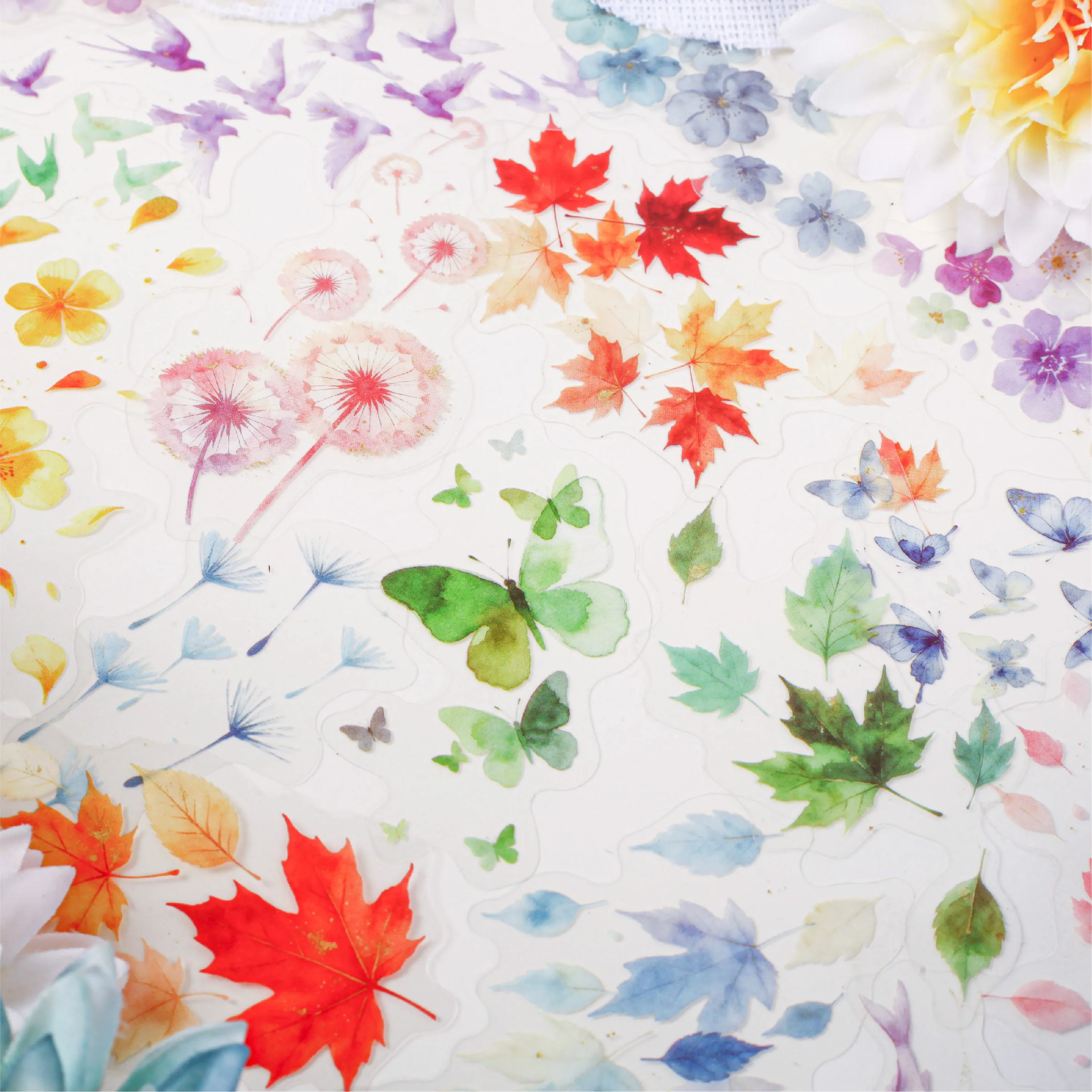 Vintage Butterfly Bird Flower Leaves Landscape PET Sticker Creative DIY Journal Material Collage Scrapbooking Stationery