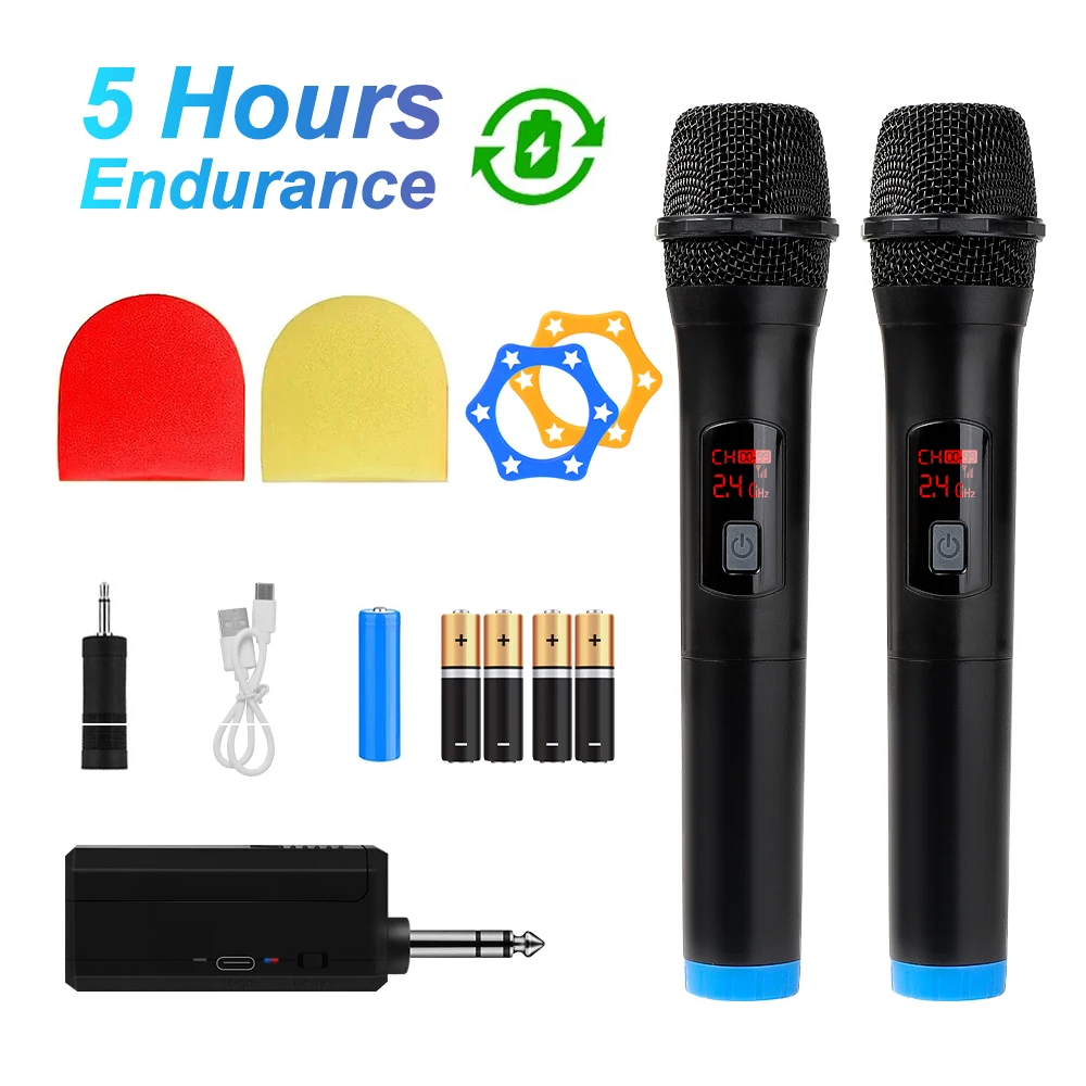 Wireless Microphone 2 Channels UHF Fixed Frequency Handheld Mic Micphone For Party Karaoke Professional Church Show Meeting