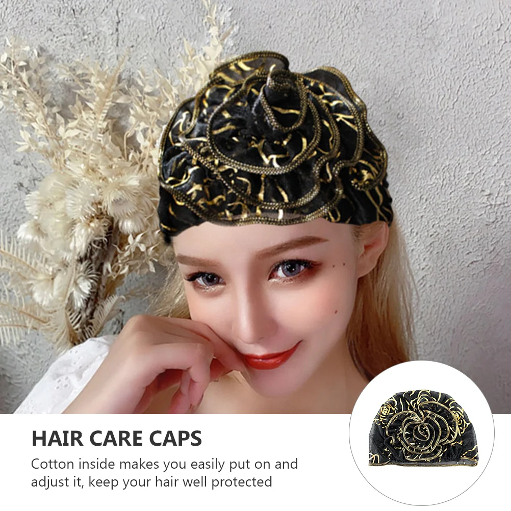 

Rose Flower Head Wrap Turban Caps Elastic Soft Floral Sleep Cap Cotton Inside Stretchy Smooth Shiny Feminine Design Hair
