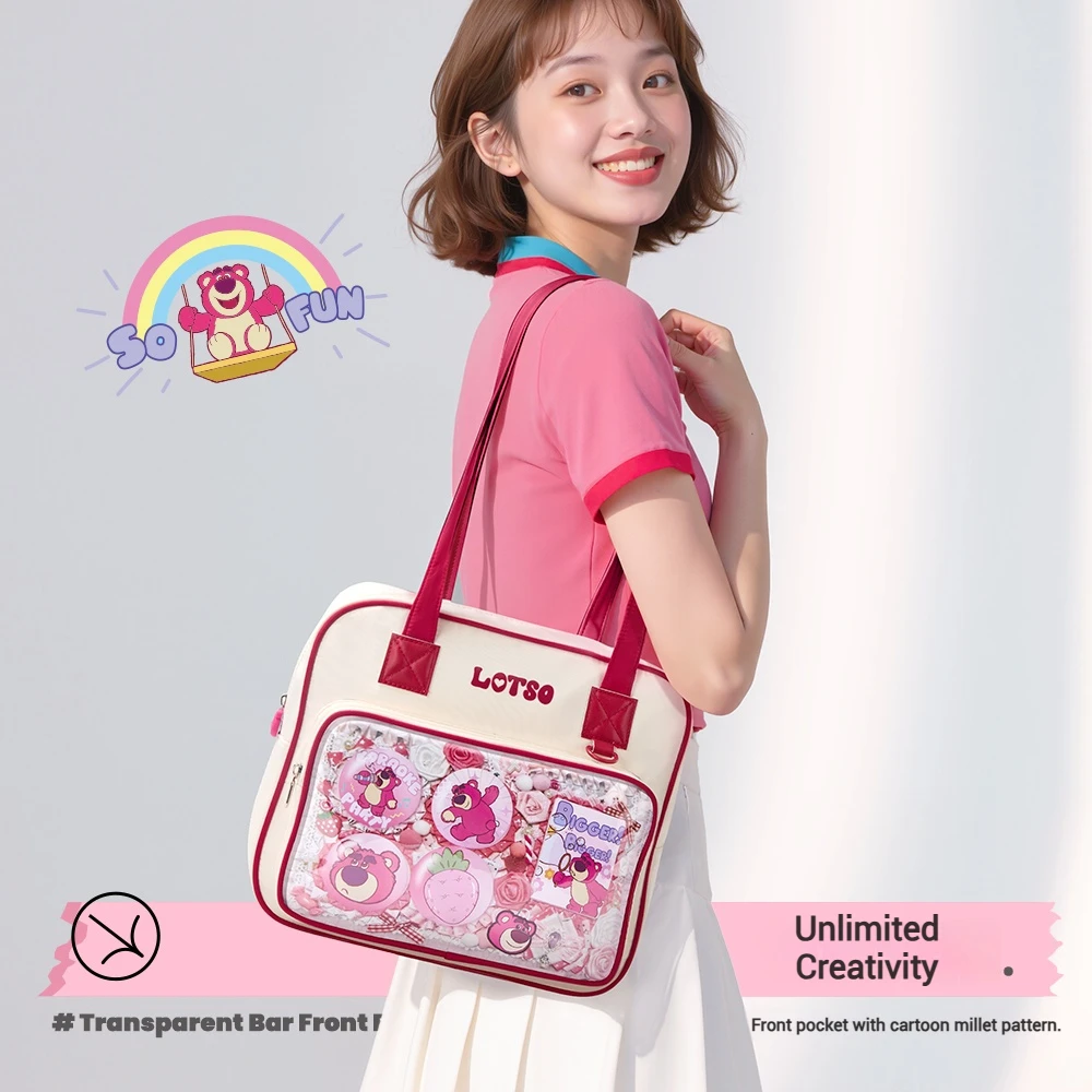 

Disney Strawberry Bear Transparent Backpack for Women Anime-inspired Accessories Creative Cartoon Design Large Capacity Shoulder