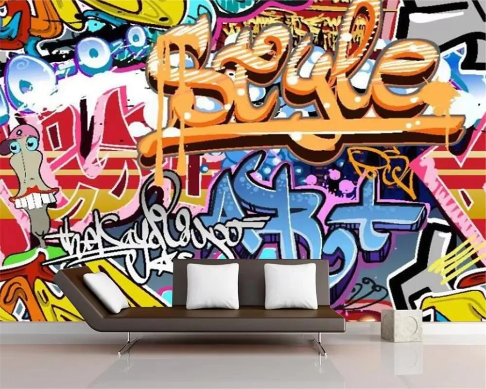 Custom wallpaper colorful rock graffiti bar KTV tooling background wall home decoration living room bedroom letter 3d wallpaper