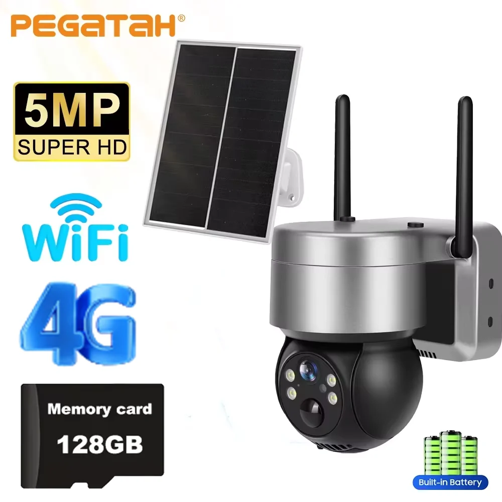 PEGATAH camara vigilancia wifi IP Camera CamHi 4G Outdoor security Solar 5MP Video Surveillance Battery Solar Panel CCTV PTZ Cam