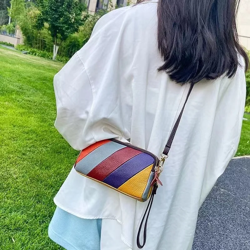 

Genuine Leather Large Capaci Long Wallet for Women Double Zipper Color Blo Handbag Yellow Color Simple Soft oulder Bag