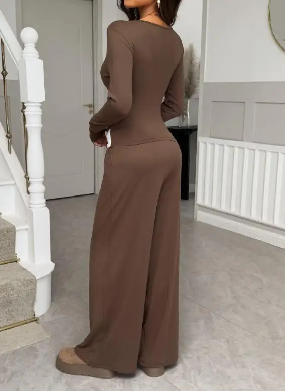 

Women's Autumn Winter Vacation Long Sleeve T-Shirt And Long Pants Two-Piece Set Comfortable Casual Clothing Set