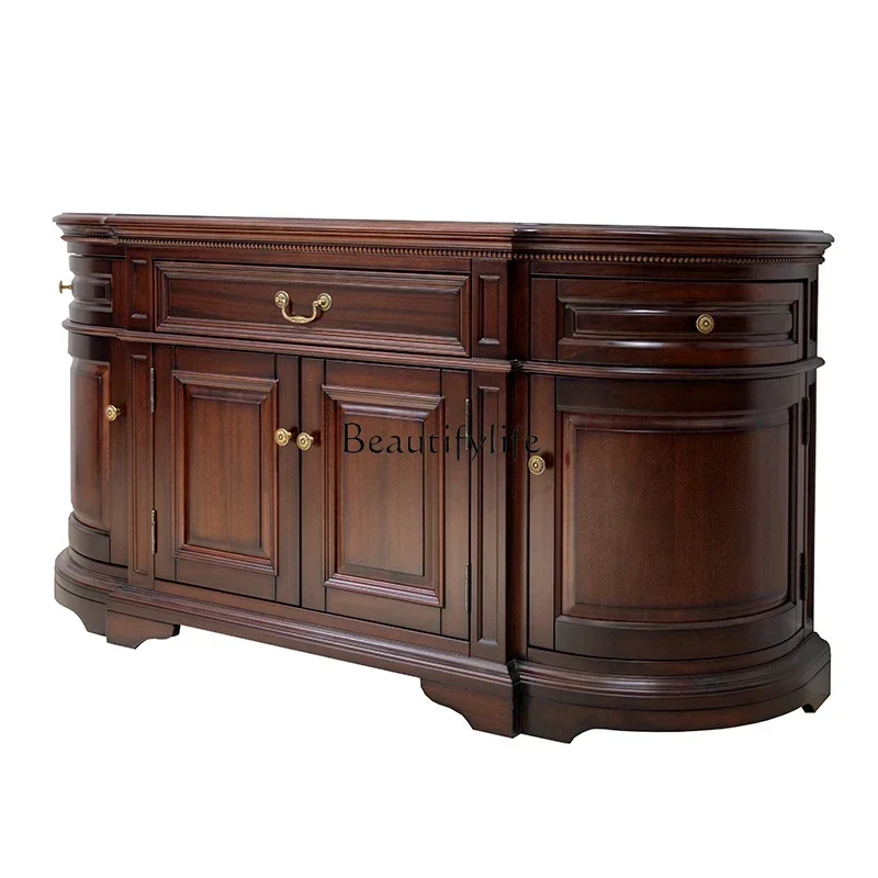 

American Style Solid Wood Sideboard Black Walnut Wood Semi-Circular Solid Wood Multi-Functional Storage Cabinetlx